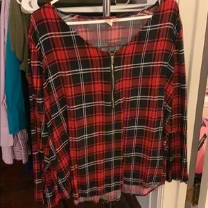 Red and black white plaid dress shirt
